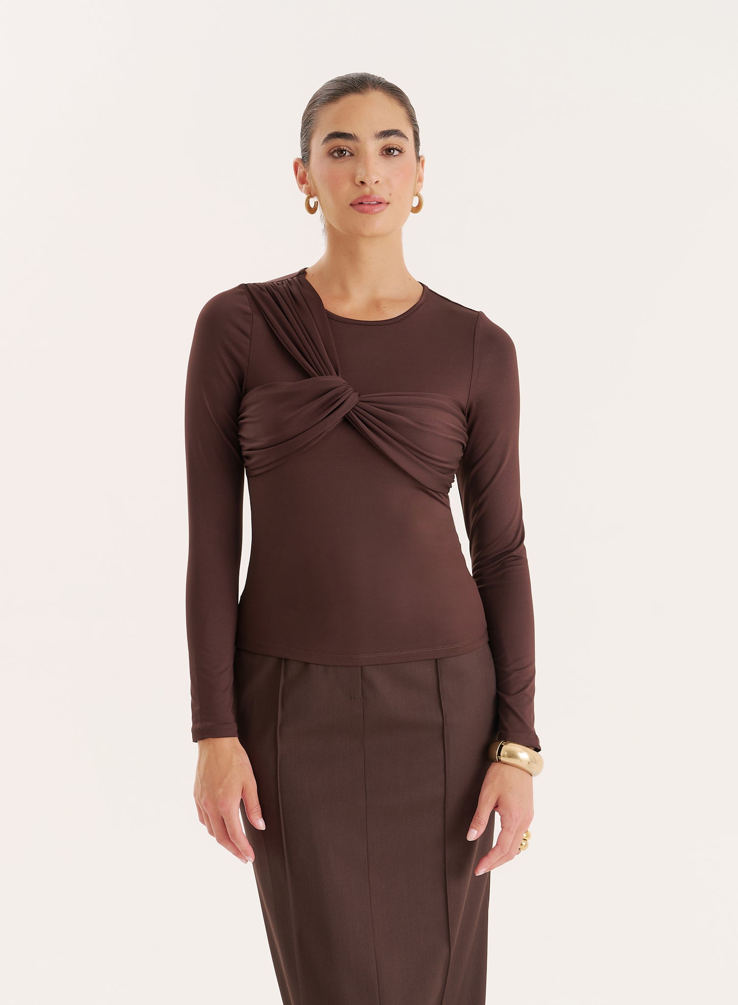 Chocolate Bust Detail Long Sleeve Top